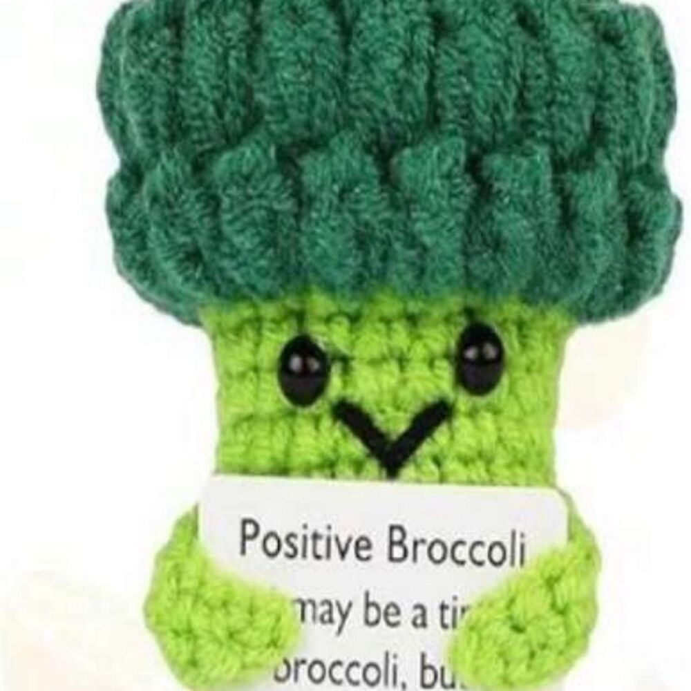 Crochet Broccoli Doll with Inspirational Message Card